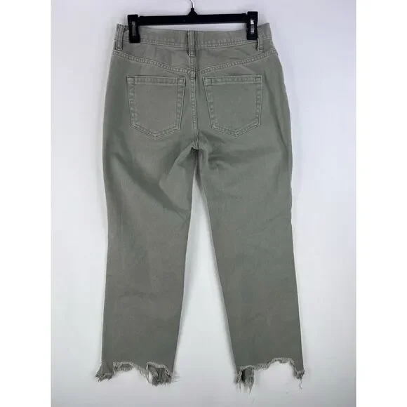 We The Free Jeans Womens 25 Green Denim Mid Rise Pockets Raw Hem Fringes - Picture 10 of 16